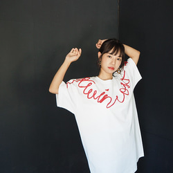 ビッグTシャツ(twincow)White×Red 5枚目の画像