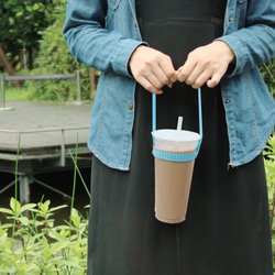 miholol 帶著走 - 編織環保杯帶 | 飲料杯帶 | 杯套 | 天藍 第2張的照片