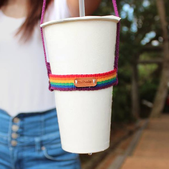 miholol 帶著走 - 編織環保杯帶 | 飲料杯帶 | 杯套 | 彩虹 第1張的照片