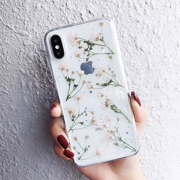 押し花レジンコーティングスマホiPhoneケースiPhoneX/XS/XsMax/XR/7/8 
