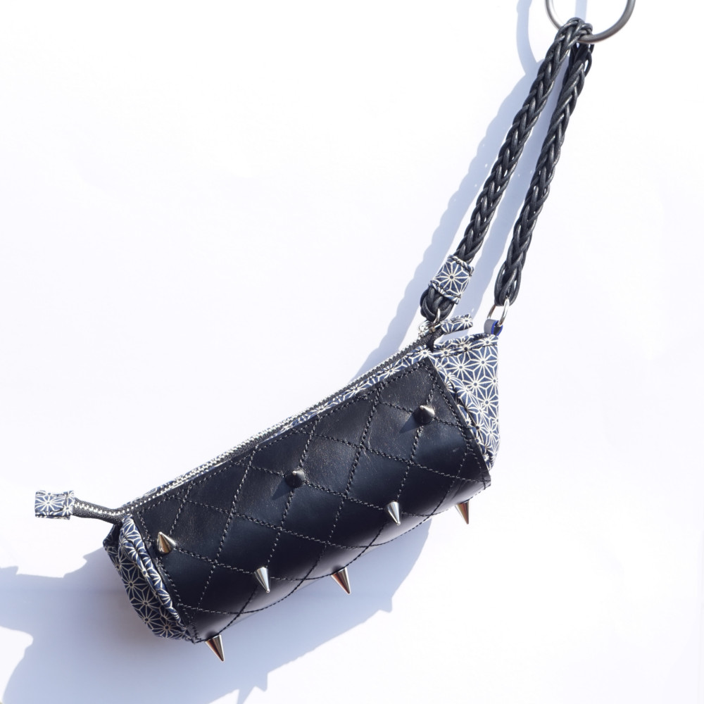 麻の葉×パンクレザー　クラッチバッグ【青】