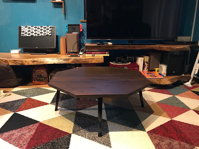 【送料無料】 ローテーブル 8角 90cm スギ ブラウン 折りたたみ脚