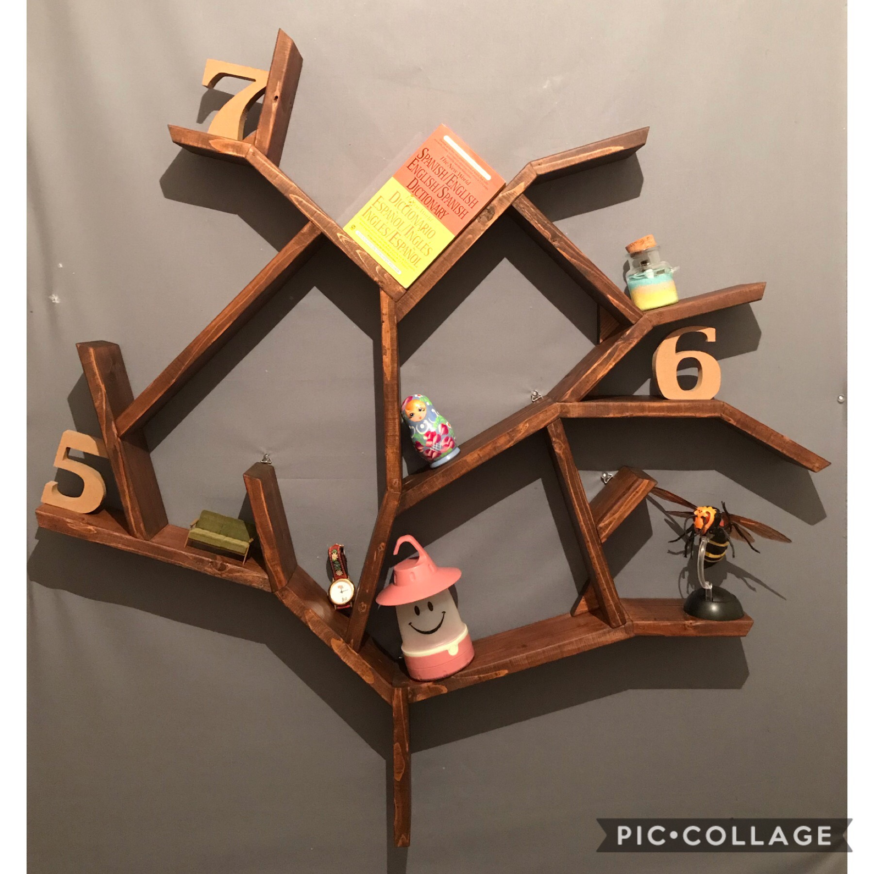 【送料無料】 ウォールシェルフ ブランチツリー 台付き SPF ブラウン 送料無料】 ウォールシェルフ ブランチツリー 台付き SPF ブラウン