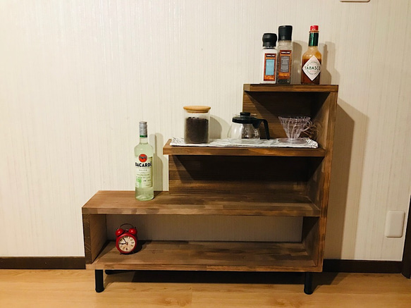 送料無料】 シェルフ 階段 90cm パイン ブラウン 固定脚 棚・シェルフ 