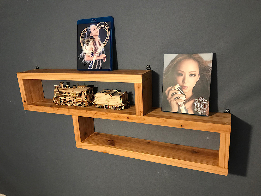 【送料無料】 ウォールシェルフ ロの字 ダブル スギ