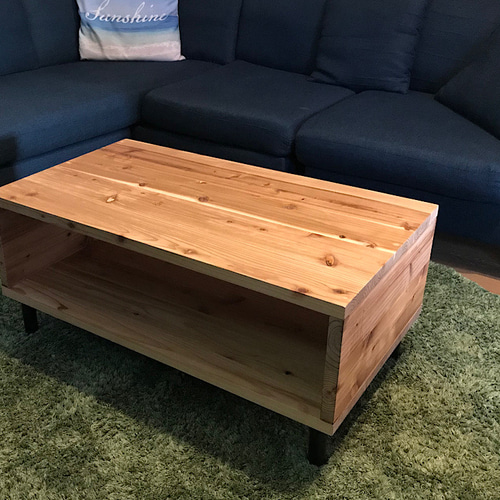 送料無料】 ローテーブル ロ形 80cm 45cm スギ アイアン固定脚 ロー