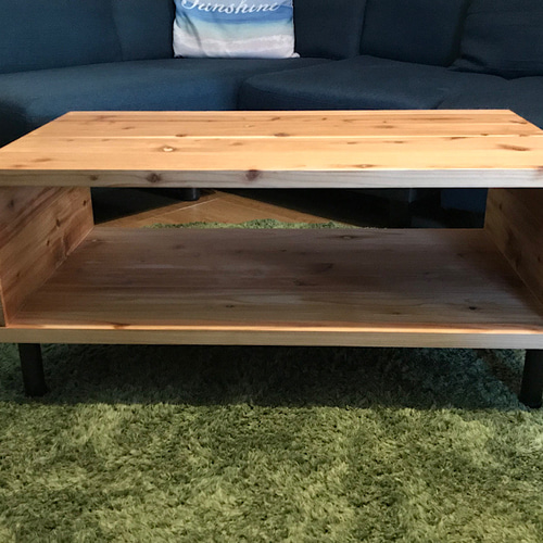 送料無料】 ローテーブル ロ形 80cm 45cm スギ アイアン固定脚 ロー