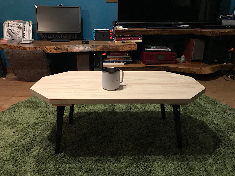 【送料無料】 ローテーブル 長方形 8角 90cm 45cm パイン ナチュラル 折りたたみ脚