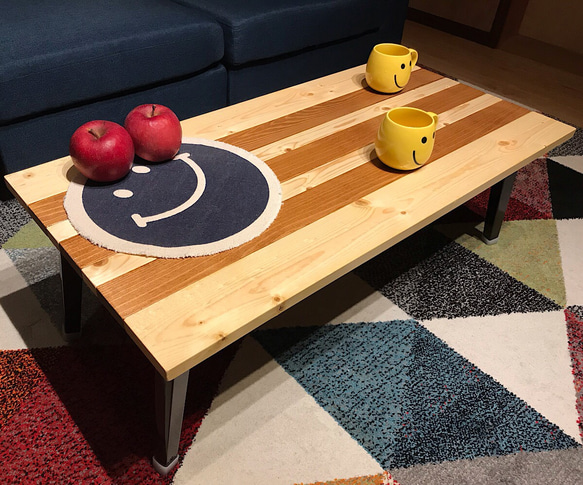 送料無料】 ローテーブル 長方形 90cm 45cm SPF ストライプ 折りたたみ  