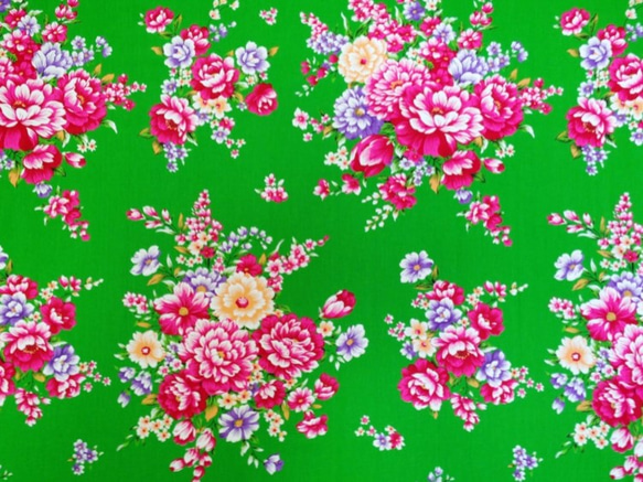 台湾花布（ライトグリーン）はぎれ　94×90cm　　00612 2枚目の画像