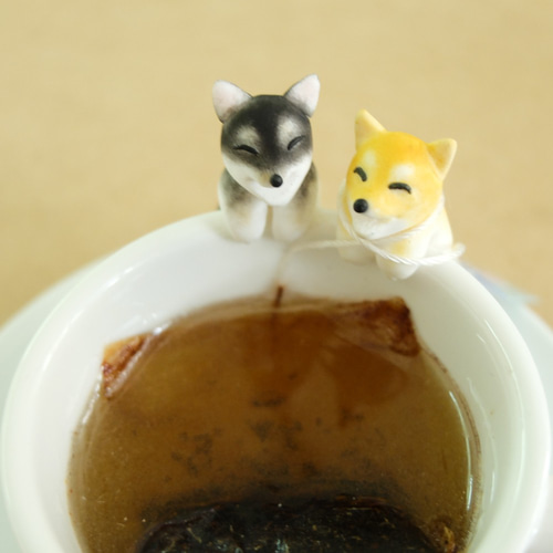 手作り - ライトブラウン芝犬カップティーバッグスタンド 湯呑み Mini