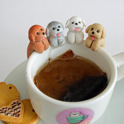 全手作- 米色貴賓犬杯緣子 - 茶包架 掛杯 第6張的照片