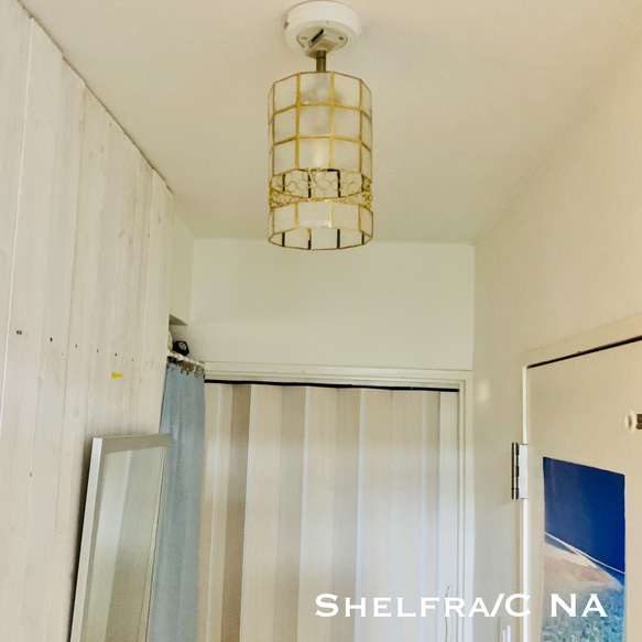 天井照明 Shell/CFLBG シーリングライト シェル カピス貝 ランプシェード 角度自在器付 真鋳ホルダー器具 7枚目の画像
