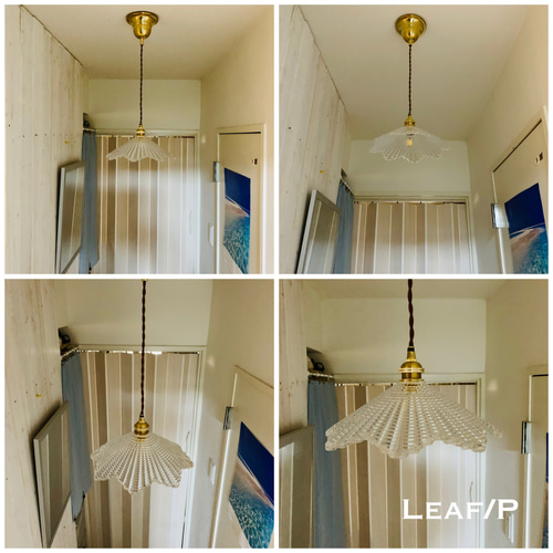ペンダントライト 照明 Leaf/PBG ガラス ランプシェード E17 コード