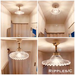天井照明 Ripples/CBG リップルス シーリングライト ガラスシェード 角度自在器付真鋳ホルダー器具 3枚目の画像
