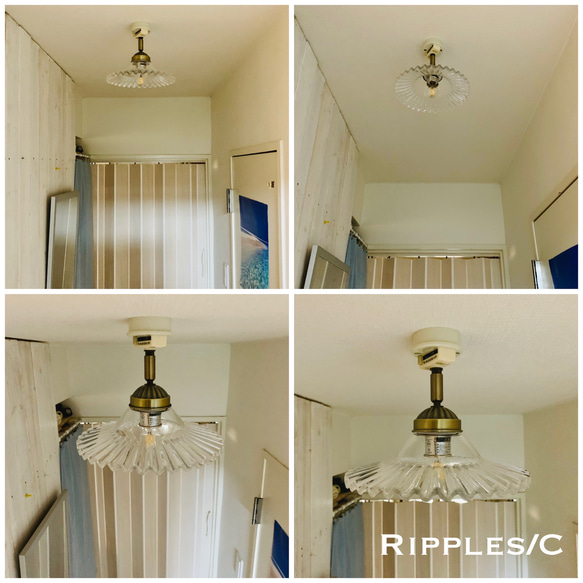 天井照明 Ripples/CBG リップルス シーリングライト ガラスシェード 角度自在器付真鋳ホルダー器具 6枚目の画像