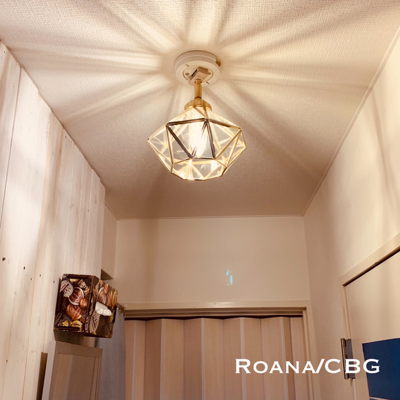 天井照明 Roana/CBG シーリングライト カットガラス ランプシェード 真鋳角度自在器 E17ソケット LED照明 3枚目の画像