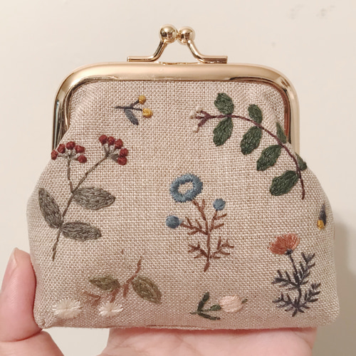 色々な花の刺繍ポーチ がま口 _MIMOSA_3_ 通販 6021184｜Creema