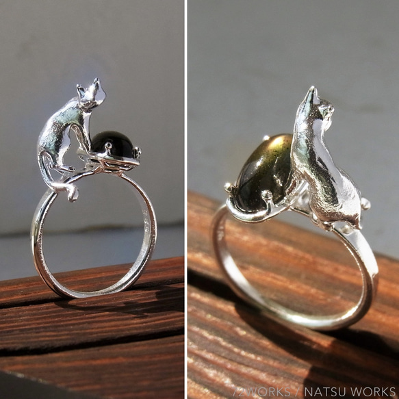 ラブラドライトと猫 ＊ Labradorite & Cat Ring 2枚目の画像