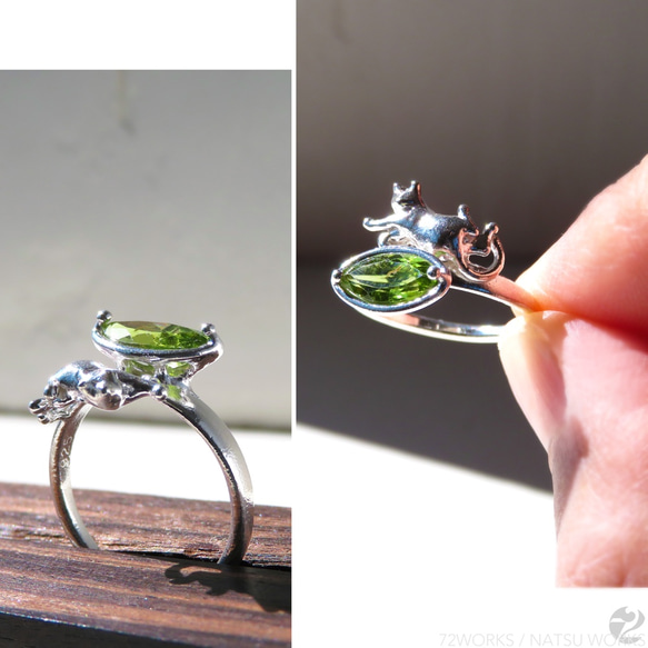 ペリドットと猫 リング ＊ Peridot & Cat Ring 5枚目の画像