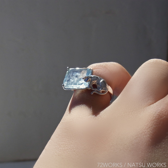 アクアマリンと猫 ＊ Aquamarine & Cat Ring 5枚目の画像