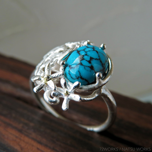 ターコイズ & モンステラ リング ＊ Turquoise Ring 4枚目の画像