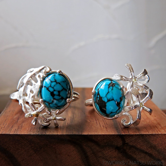 ターコイズ & モンステラ リング ＊ Turquoise Ring 7枚目の画像