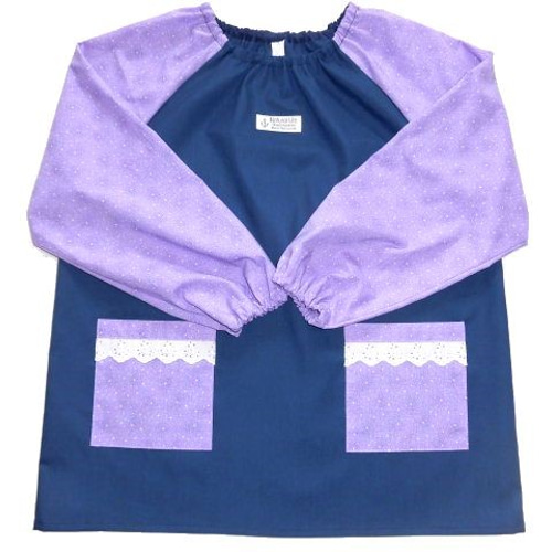 長袖スモック・140～150／紺・紫に白ドット・レース【sc1530】 子供服  