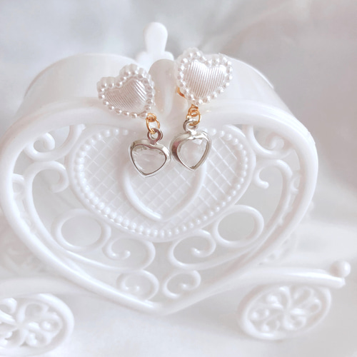ハンドメイド ハート パール ピアス3点セット パールホワイト ピアス 