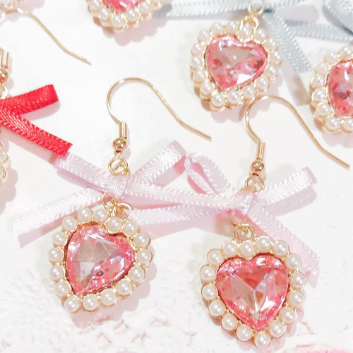 【国内即発】きらきら輝くハートピアス＆ペンダントセット♪箱付 琥珀セット（ペンダント・ピアス） - 久慈琥珀オンラインショップ