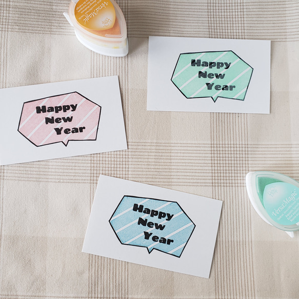 消しゴムはんこ　mn-nail様 HAPPY NEW YEAR重ね押し ❁消しゴムはんこ❁ はんこ・スタンプ