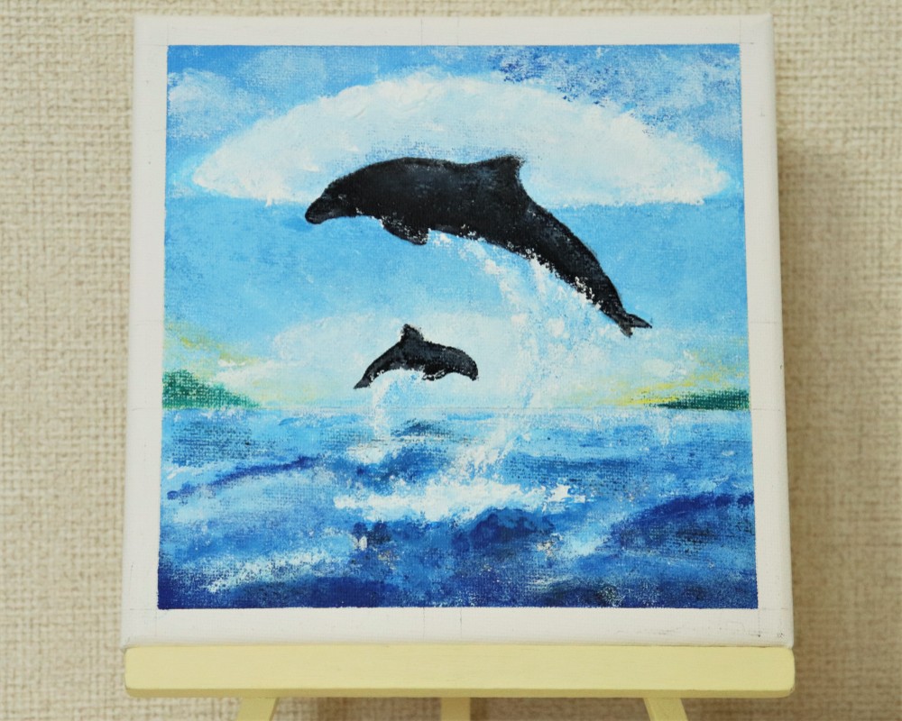 水族館の白イルカ 」 複製画・額付き 2L 絵画 てんまだて しほ