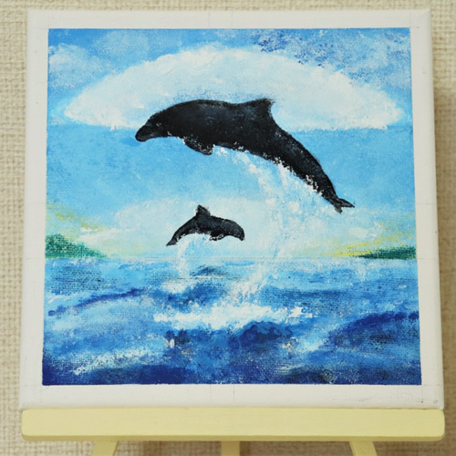 原画☆イルカと雲☆アクリル画・キャンバス ハワイ オーシャン