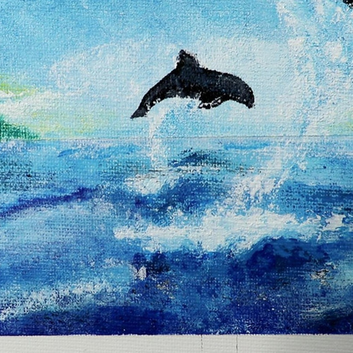 原画☆イルカと雲☆アクリル画・キャンバス ハワイ オーシャン