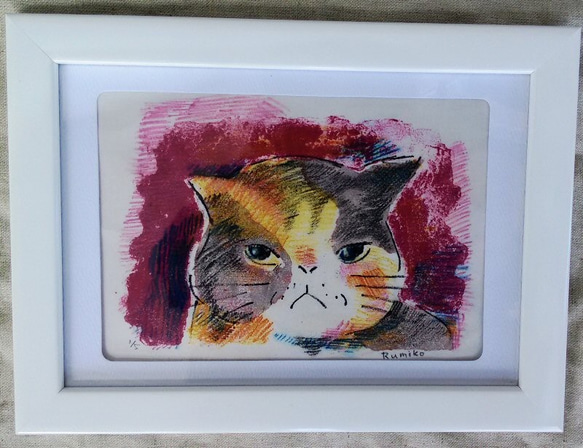 【真作】版画　リトグラフ　青の幻想　猫のポートレート　静かに佇む猫　W2 リトグラフ版画「黒猫 no.1」 版画 takeshiro painting 通販