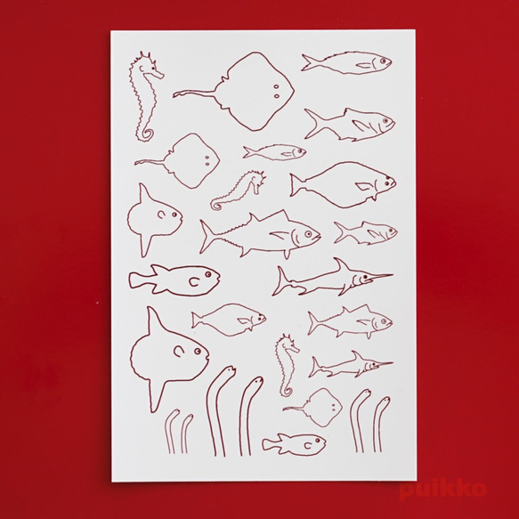 魚/線條藝術紋身貼紙 第1張的照片