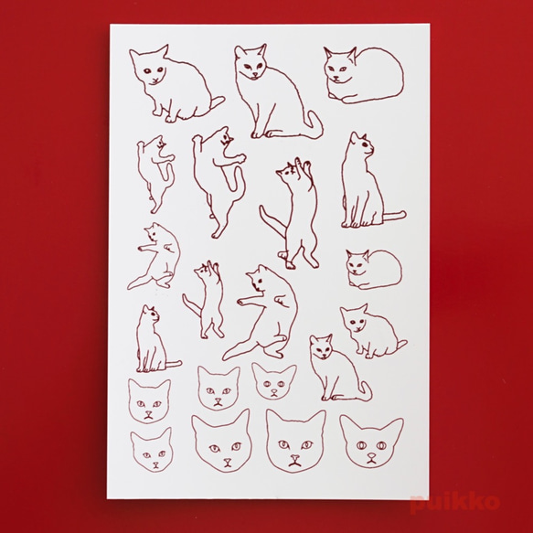 貓/線條藝術2紋身貼紙 第1張的照片