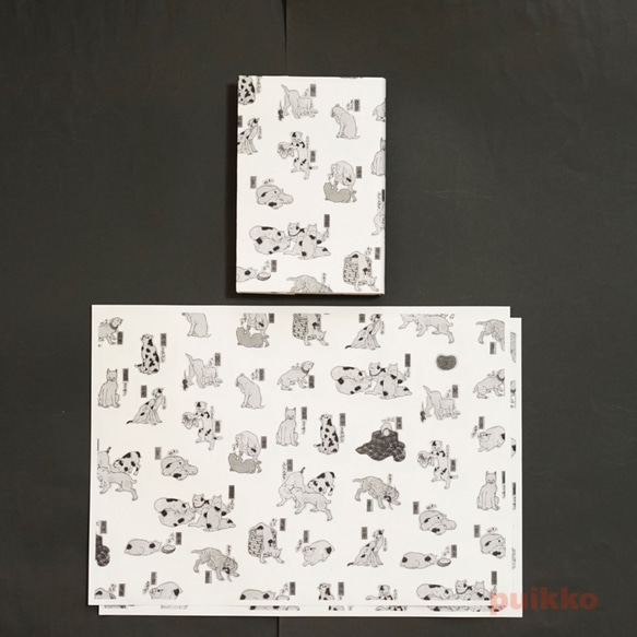 紙製ブックカバー　歌川国芳「猫飼好五十三疋」（モノクロ） 6枚目の画像