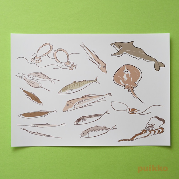 貼紙鳥獸素描型魚（A5尺寸） 第1張的照片