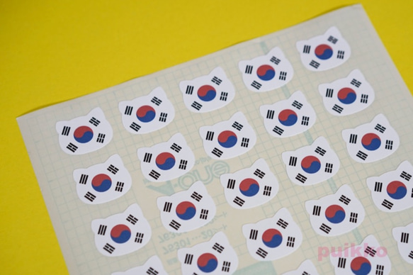 猫の顔型シール　韓国国旗 1枚目の画像