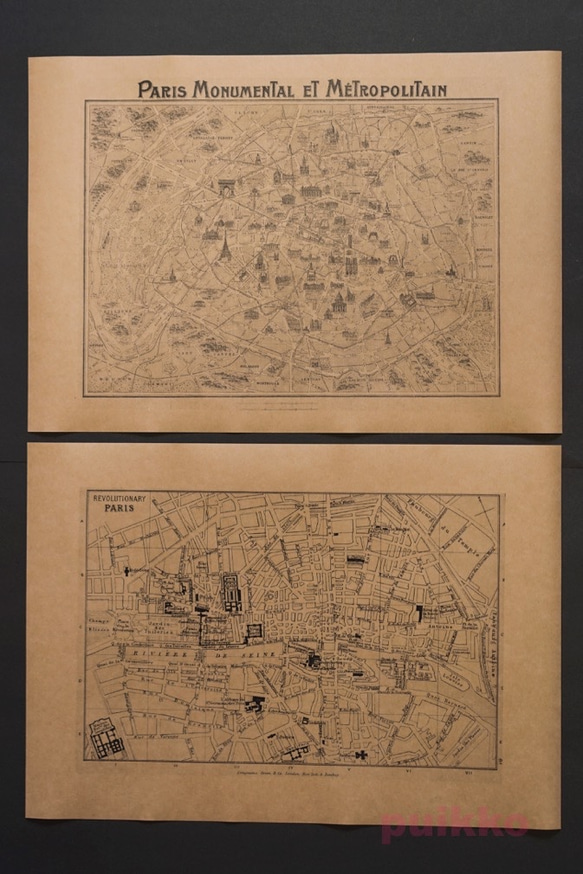 紙製ブックカバー　パリ古地図 3枚目の画像