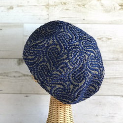 素敵な刺繍のベレー帽子・ブルー 4枚目の画像
