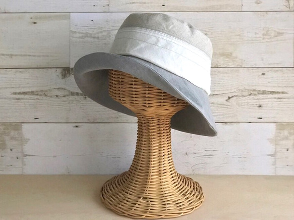 麻のクロッシェ・生成り×白×ライトグレー 3枚目の画像