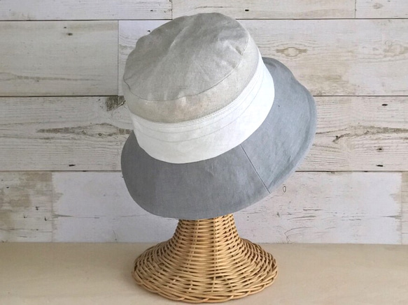 麻のクロッシェ・生成り×白×ライトグレー 4枚目の画像