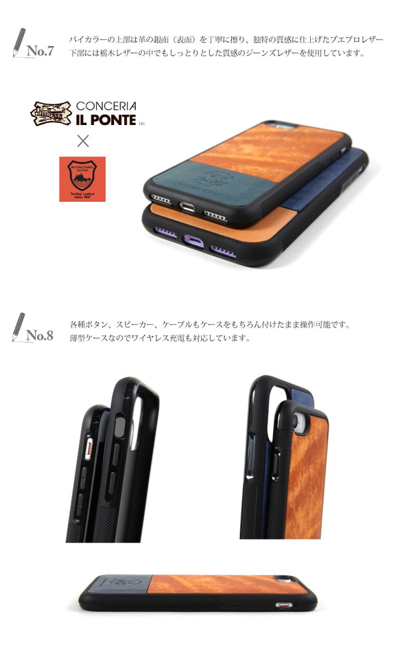 栃木レザー＋イタリアプエブロレザーGRIP背面カバーiphoneケース 12/12Pro 12mini 12ProMax 8枚目の画像