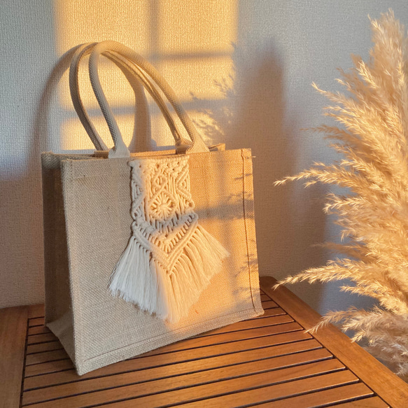 B5 マクラメジュートバッグ✴︎jute my bag 3枚目の画像