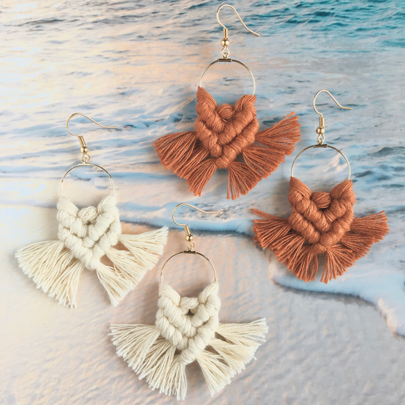 海を感じる♡マクラメピアス／イヤリング ピアス（フック・チェーン 