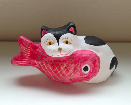 猫に鯛-黒- 相良人形 猫の置物 その他置物 nennneko 通販 1115344