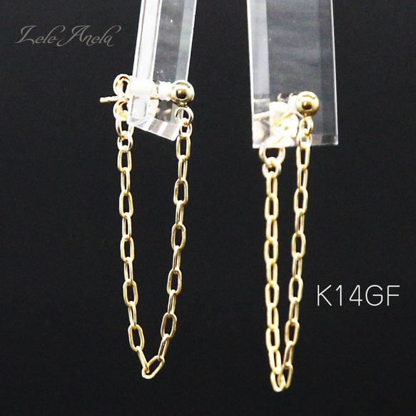 期間限定SALE❗️14KGF FLAT BEENチェーンHangピアス 2枚目の画像