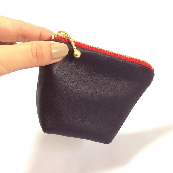 レザーの超ミニポーチ 1点物 小物入れに‼︎ 羊革 ダークパープル